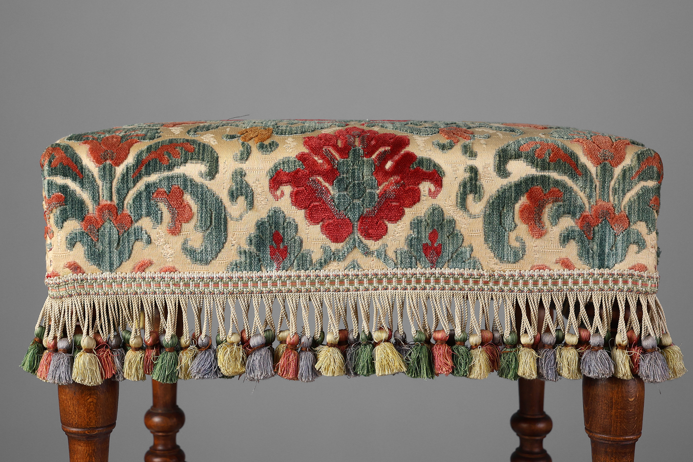 Antique Wood and Fabric Ottoman, France, 1890sthumbnail